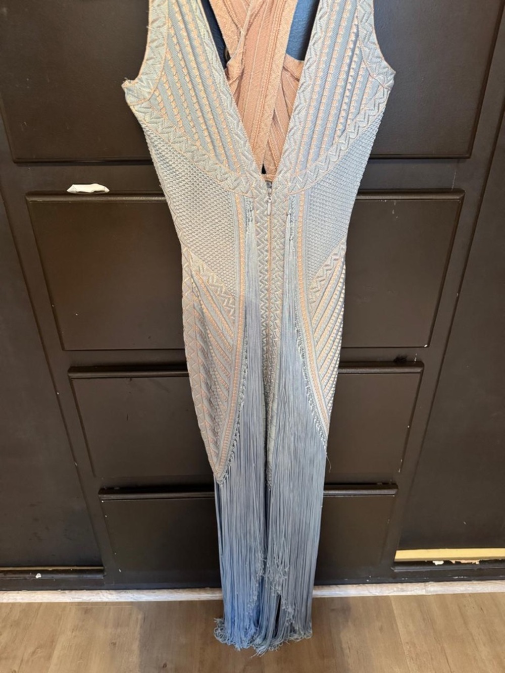 Herve Leger Blue Fringe Halter Maxi Dress - Picture 4 of 12